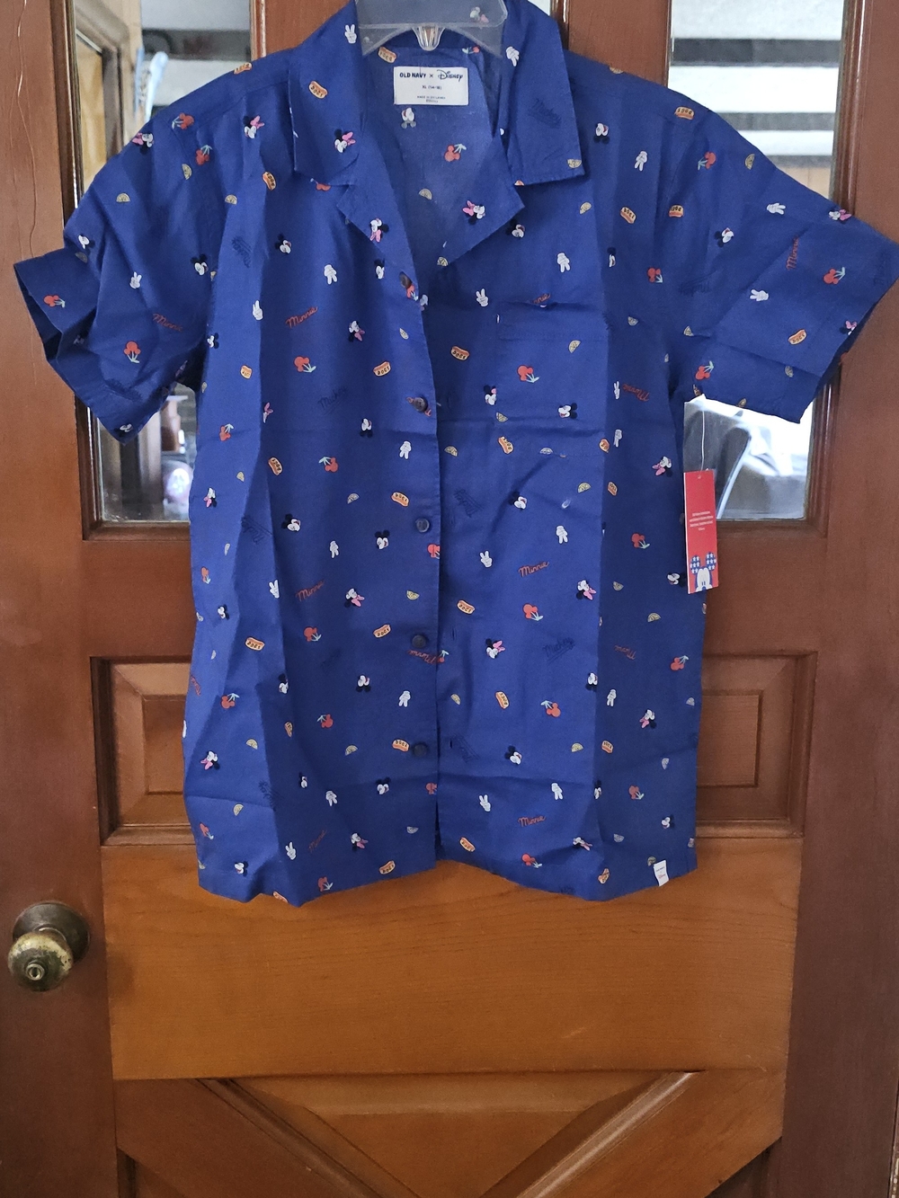 Old Navy Boy's Blue Short-Sleeve Button-Up Shirt with Disney Character Print